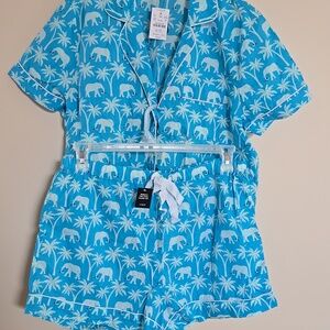 J. Crew Blue and White Elephant Print Short Pajama Set